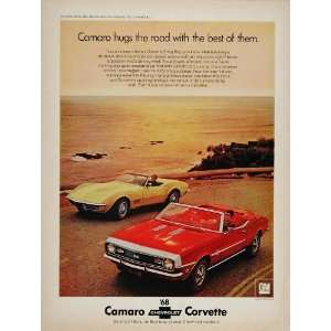 1968 Ad Corvette Sting Ray Red Camaro SS Convertible   Original Print 