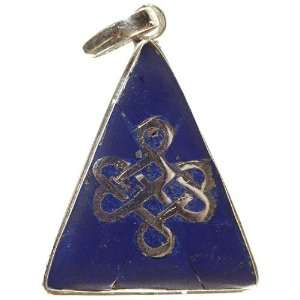 Endless Knot Inlay (Ashtamangala) Triangular Pendant   Sterling Silver