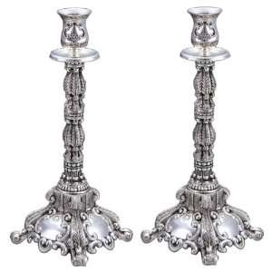   Nickel Candlestick Set with Mirror and Floral Pattern