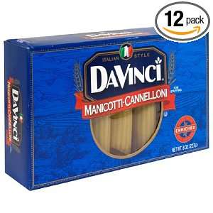 DaVinci Cannelloni Manicotti Pasta, 8 Ounce Boxes (Pack of 12)  
