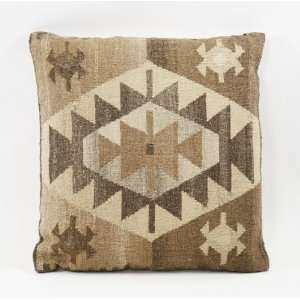 Orhan 22 Inch Brown and Beige Wool Kilim Pillow:  Home 