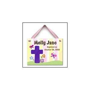  Living Cross Personalized Baptism Wall Tile (Girl): Home 