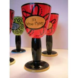   : Its wine Multi Colored Ceramic Wine Goblet: Kitchen & Dining
