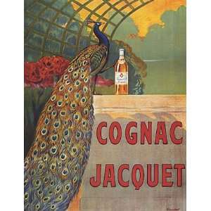  COGNAC JACQUET PEACOCK DRINK VINTAGE POSTER REPRO 