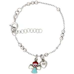 Sterling Silver Beaded Cable Link Baby Bracelet in White Gold Finish w 