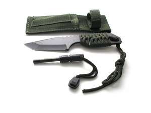 NEW Survival Camping Knife With Steel Flint Fire Starter and Nylon 