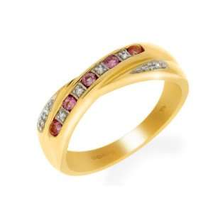    9ct Yellow Gold Pink Sapphire & Diamond Ring Size: 6: Jewelry