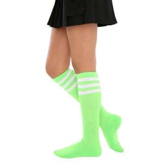    Neon Green And White Cushioned Knee High Crew Socks: Clothing