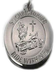 ST CHRISTOPHER RIDE WITH MOTORCYCLE MEDAL KEYCHAIN BH01  