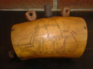   Scrimshaw Powder Horn steer Flask Canteen American Flag Ship folk art