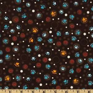  44 Wide Cool Cats Paw Prints Brown/Multi Fabric By The 