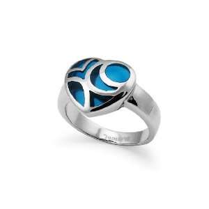  Heart Stainless Steel Womens Ring with blue resin inlay 