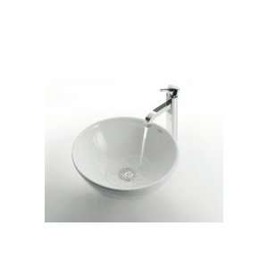  Kraus Kraus White Round Ceramic Sink and Ramus Faucet C 