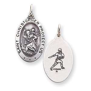 St. Christopher Football Medal 1in   Sterling Silver