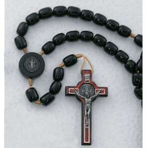  St Benedict Wood Rosary w/ Laminated St Benedict Holy Card 