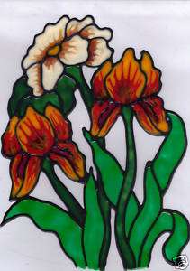 faux stained glass carnation and Iris window cling  