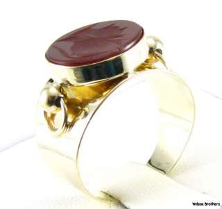 Intaglio Carved Carnellion Warrior Womens Ring   14k Gold Ring 