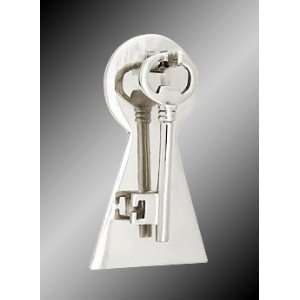 Door Knockers, Key With Plate Doorknocker, Chrome Plated Solid Brass 