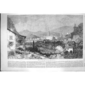  1864 View Susa Mont Cenis Mountains Houses Old Print