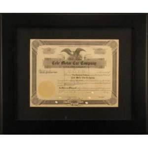  Framed Cole Motor Car Company Stock Certificate 