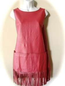 VTG Bonnie Cashin Pink Leather Mini Dress with Fringe RARE Retro Mod 