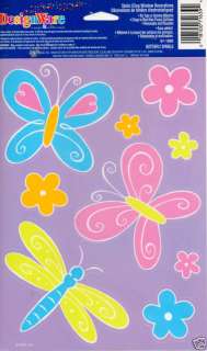 SPARKLE BUTTERFLY, DRAGONFLY & FLOWERS Window Clings  
