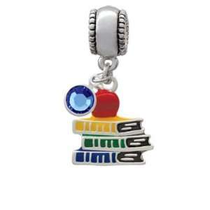 Enamel School Books with a Red Apple European Charm Bead Hanger with 