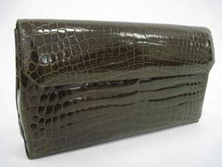 CECE CORD Green Crocodile Skin Large Clutch Handbag Bag  