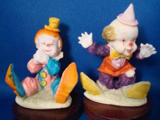 Davar Clown Clowns 2 Retro Figurines Statue Wood Base A  