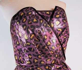 Betsey Johnson Sequin Leopard Runway Dress Size 12 Purple  