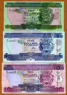 SET Solomon Islands,2; 5;10 dollars, (2004 2006), P 25;26;27 UNC 