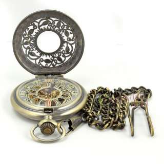 Collectable Pocket Watch Mechanical Flower Inlaid Cover  