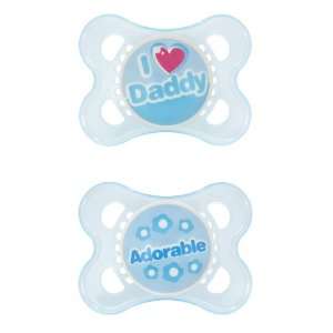   Daddy & Mummy Pack of 2 Baby Boy Newborn Dummies / Soothers Blue: Baby
