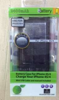 IPhone 4 4S Extended Solar Battery Charger External Case/Cover 2400mAh 