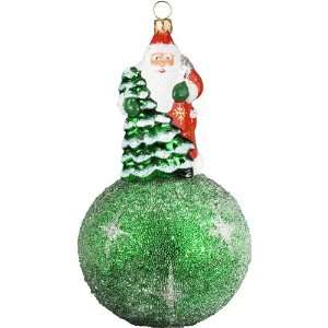Ino Schaller Blown Glass Polish Green Kugel Santa Ornament by Joy to 