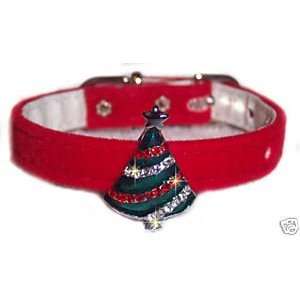  Red Velvet Christmas Tree Crystal Dog Collar Size 16 