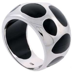  Sterling Silver Black Resin Dome Ring with Circular 