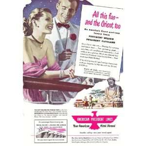 1948 Ad American President Lines Orient Couple Smoking Vintage Travel 