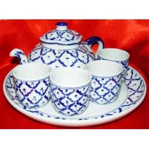  Blue & White Tea Service 6 Pot: Home & Kitchen