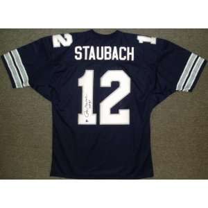 Roger Staubach Autographed Jersey   Blue Custom Throwback:  