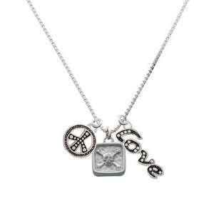  Skull and Bones   Square Seal, Peace, Love Charm Necklace 
