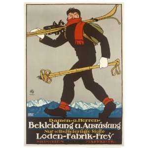  Vintage Ski Poster (Munchen   Man Walking with Skis)