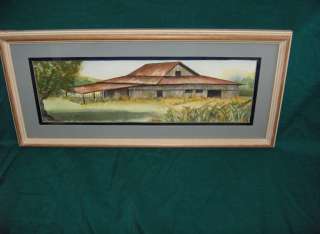 Vintage Original Watercolor Barn Painting Picture Signe  