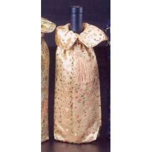  Satin Wine Bottle Gift Bag with Tassel  Gold with Vines 