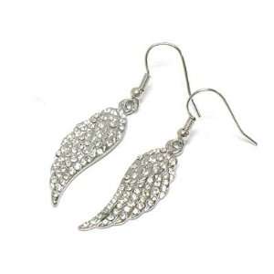  Crystal Decorated Silver Wing Dangle Earrings Fashion 