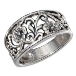  STERLING SILVER VINE AND FLOWER FILIGREE RING Jewelry