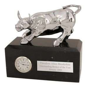  Silver and Marble Bull Clock