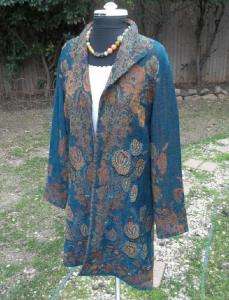 COLDWATER CREEK TAPESTRY Sequin BEADED Duster JACKET Coat S Lt WOOL 