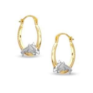  10K Two Tone Gold Dolphin Hoop Earrings BTB HOOPS: Jewelry