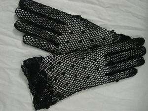 Black Victorian style cotton crochet womens gloves  